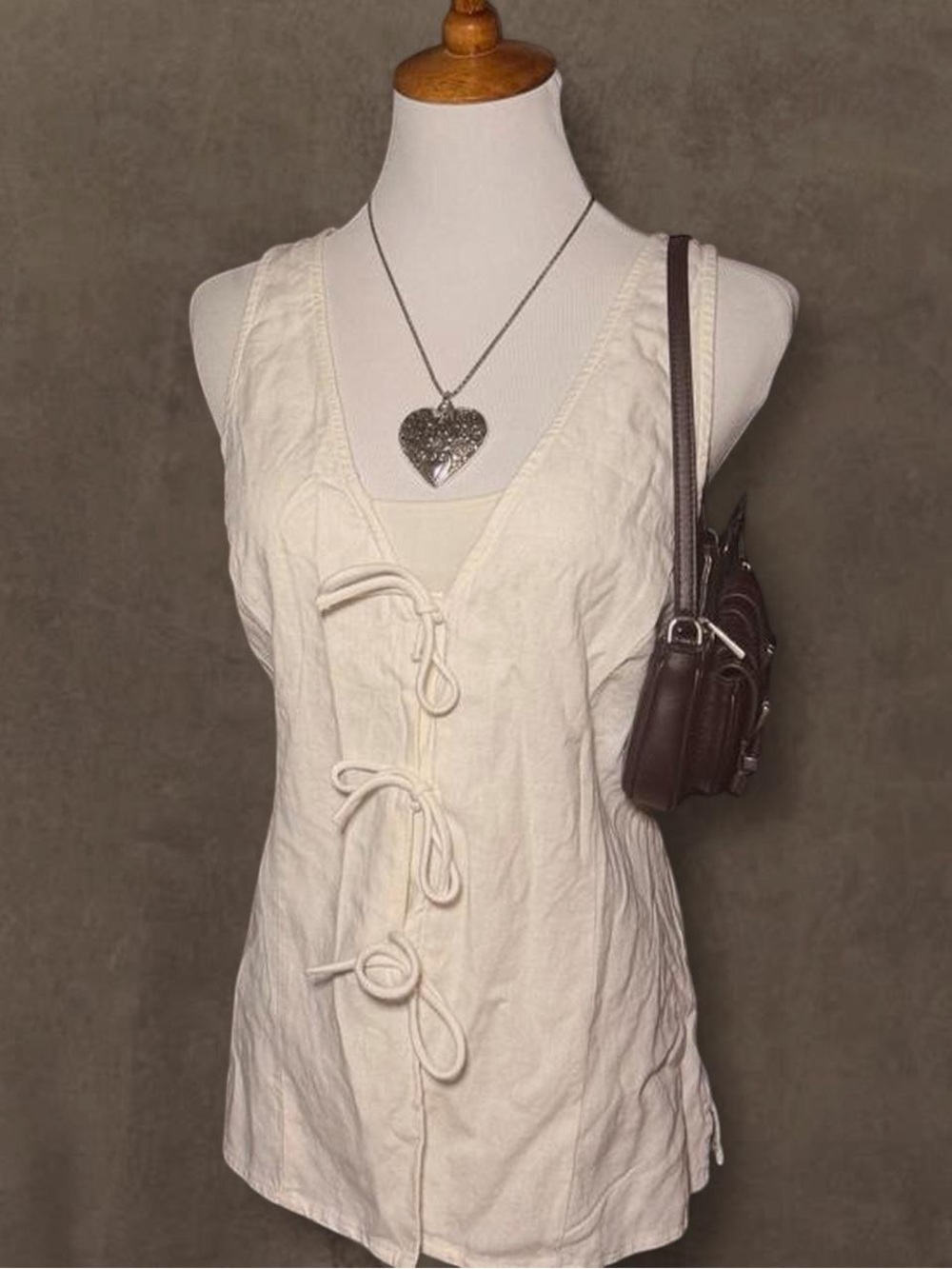 Ivory Tie-Front Linen style Tank Top - Women